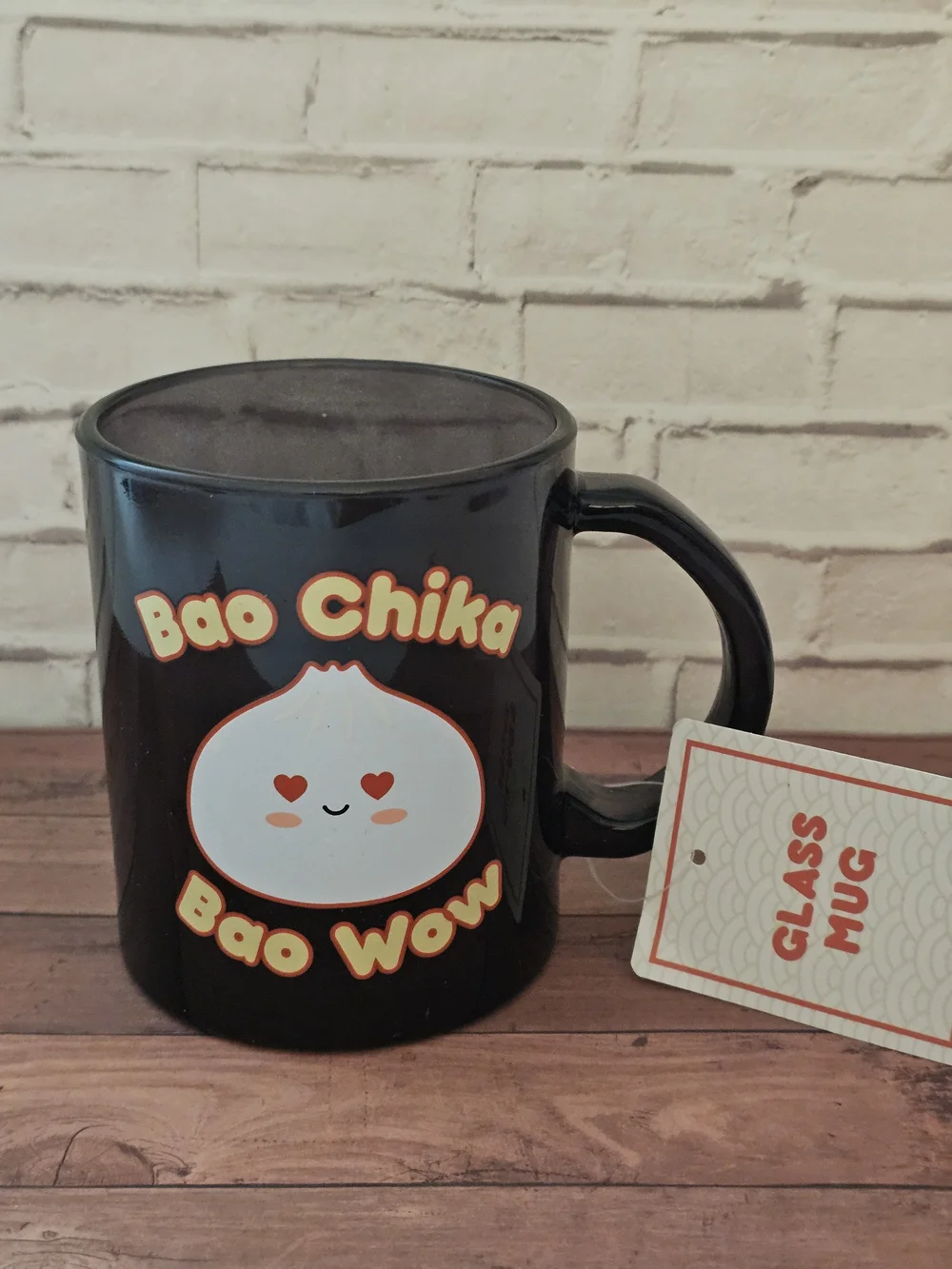 Bao Chika Bao Wow Black Glass Whatev's Mug NWT